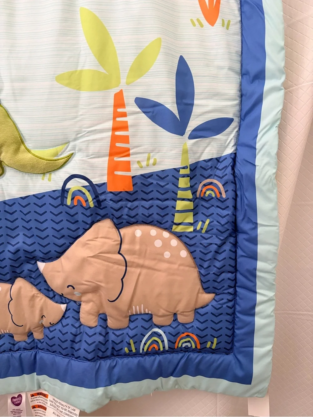 Baby Dinosaur & Elephant Quilted Throw Blanket - Blue & Green